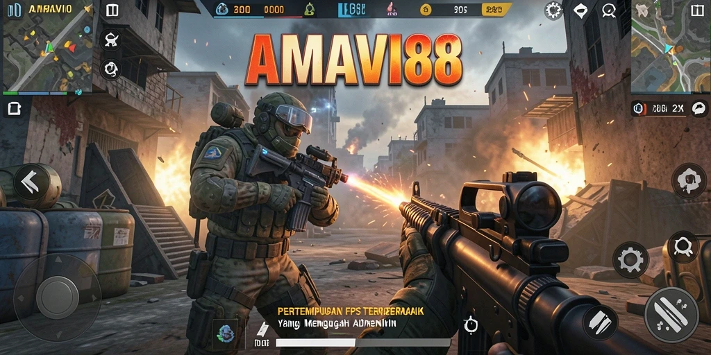 Gameplay mendebarkan AMAVI88 dengan aksi pertempuran FPS.