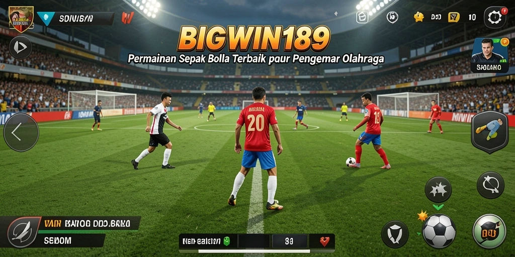 Tampilan screenshot menunjukkan aksi seru bermain sepak bola di BIGWIN189.