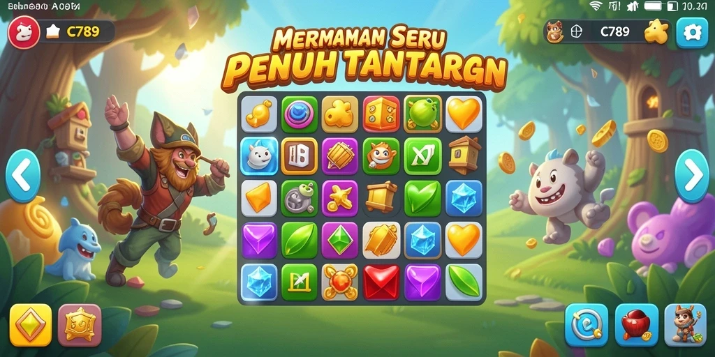 Screenshot C789 menampilkan gameplay Match-3 yang penuh warna dan tantangan.